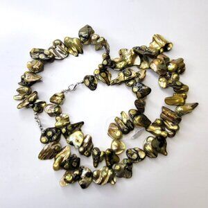 Yellow Green Mother of Pearl Keshi Large Chip Bead Necklace